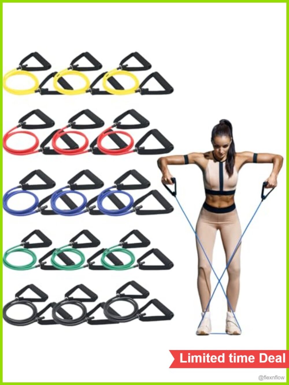 15 Pc Resistance Bands Set with Handles, Natural Latex Exercise Bands for Home